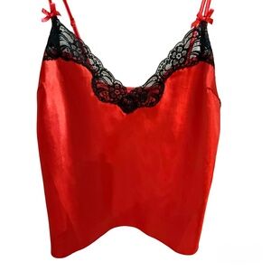 Red Satin Lace Cami – Y2K Coquette Alt Lingerie Style Top (L)